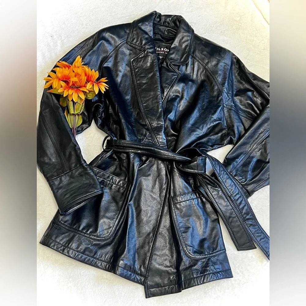 Wilsons Leather Vintage Genuine Leather 90's Trench Coat - Small - Picture 11 of 14